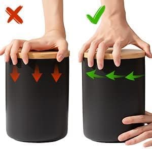 Yangbaga Black Canisters for Kitchen-Kitchen Canisters for Countertop with Airtight Wood Lids/Spoons/Stickers,Ceramic Kitchen Storage Containers for Large Flour,Suger,Coffee(84 OZ