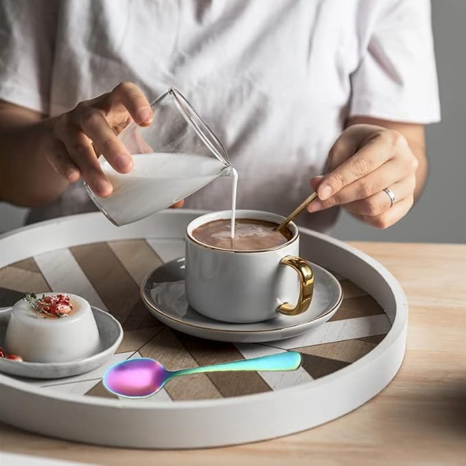 Demitasse Espresso Spoons, Mini Coffee Spoon, 4 Inches Stainless Steel Small Spoons for Dessert, Set of 6(Rainbow)