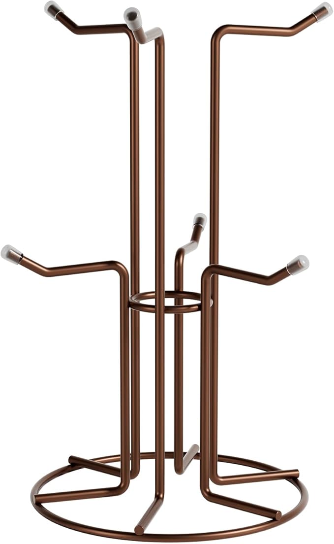 HULISEN Mug Holder for Large Cups, Mug Tree for Counter with 6 Hooks, Metal Coffee Mug Stand for Easy Pick, Place and Display, Coffee Bar Accessories and Decor, Free Standing Mug Rack, Brown