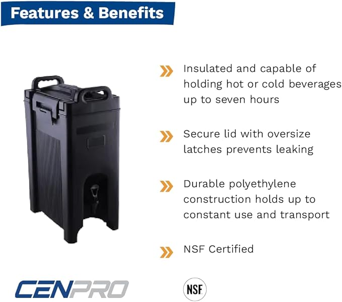 Commercial Beverage Dispenser 5-Gallon Insulated Hot and Cold Beverage Dispenser/Server, NSF, Black (29A-001)