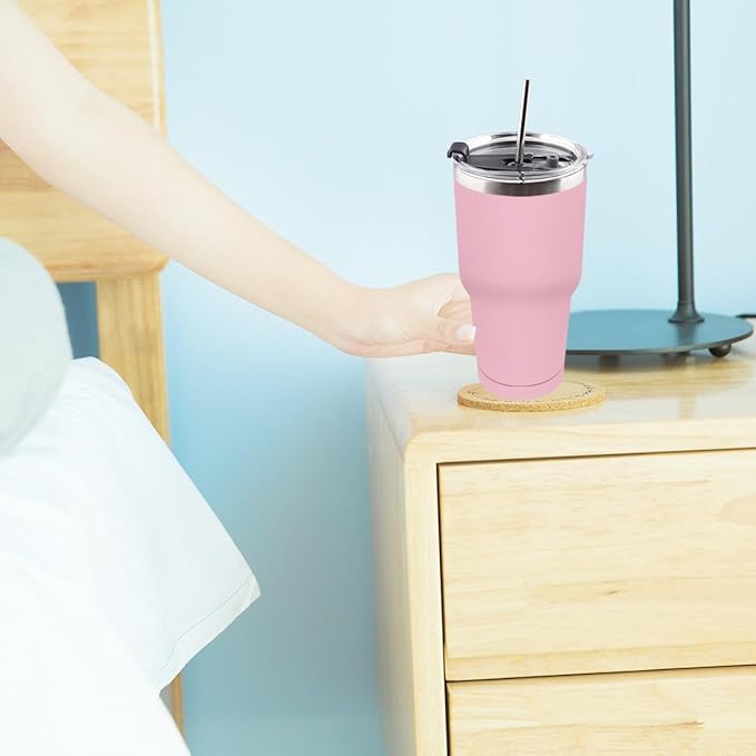 Amtidy 12 Pack 30oz Travel Mug, Powder Coated Stainless Steel Vacuum Double Wall Bulk Tumbler, Durable Insulated Coffe Cup with Splash Proof Lids straw and cleaning brush,for Home, Office, Party