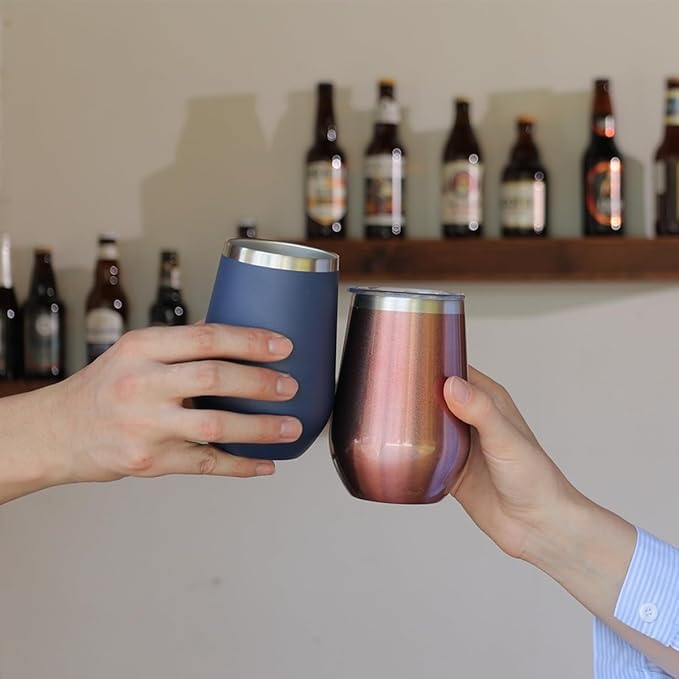 MEWAY 12oz Stainless Steel Wine Tumbler with Lid - Double Wall Vacuum Insulated Swig cups for Hot and Cold Drinks, Ideal for Coffee, Wine, Beer, gifts for Women under 10 dollars(Mix,Set of 4)