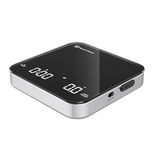 Rechargeable Mini Coffee Scale with Timer, Maestri House Espresso Scale, 2kg/0.1g Accurate Scale for Espresso and Pour-Over Coffee, Portable Digital Kitchen Scale with Automatic Timing(Black&Silver)