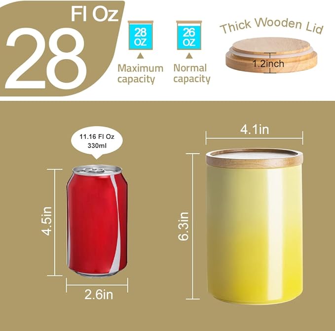 Sweejar Ceramic Food Storage Jar, Stackable Kitchen Canisters, Containers with Airtight Seal Wooden Lid for Serving Ground Coffee, Tea, Sugar, Salt and More - 28 Fl Oz (Gradient Purple)