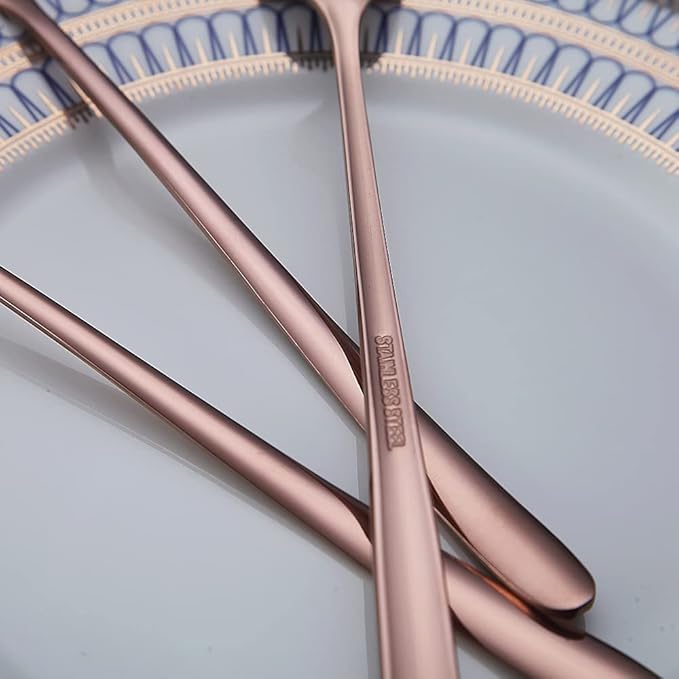 Premium Rose Gold Set of 6 Stainless Steel Long Handle Stirrers and Spoons for Coffee, Ice Tea, Ice Cream, Cocktails