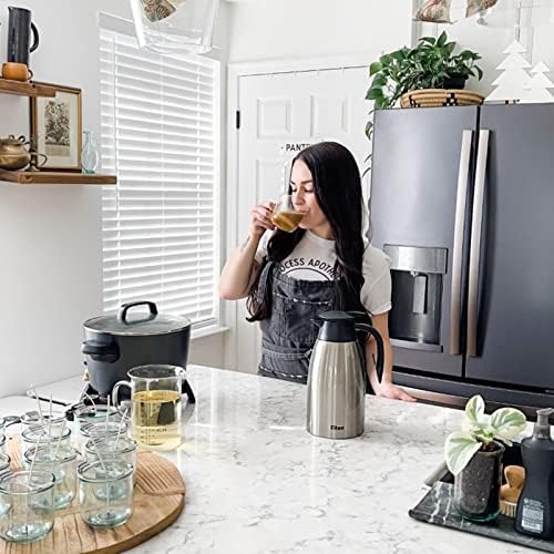 Tiken 68 Oz Thermal Coffee Carafe, Stainless Steel Insulated Vacuum Coffee Carafes For Keeping Hot, 2 Liter Beverage Dispenser (Silver)