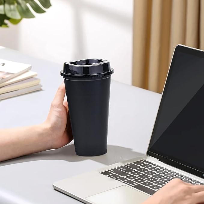 KMAKII 12 oz Reusable Coffee Cups with Lids 8 Pk, To Go Travel Cups, Hot or Cold Drinks, Dishwasher and Microwave Safe, White