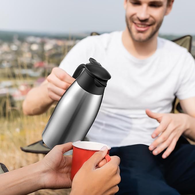 Norme 2 Pcs Thermal Coffee Carafe Insulated Stainless Steel Coffee Carafe for Hot Liquid Vacuum Thermal Pot Creamer Pitcher Dispenser with Brushes Keeping Hot Water Milk(Silver,68 oz)