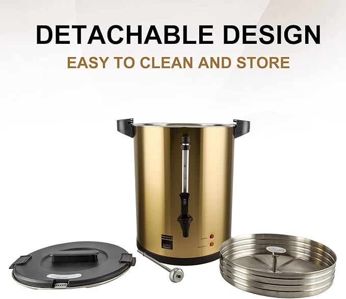 6L/25cup Coffee Urn, Fast Brewing, Double Wall, Beverage Dispenser, Commercial 304 Stainless Steel Hot Water Urn, Electric Percolator, Large Coffee Maker for Catering, Home, Wedding, Gold