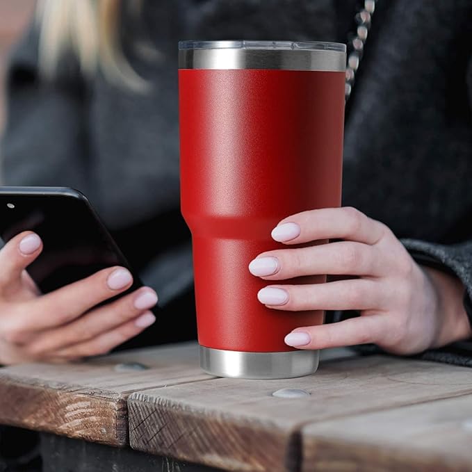 HASLE OUTFITTERS 30oz Stainless Steel Tumbler, Double Wall Vacuum Insulated Travel Mug Tumbler, Durable Insulated Coffee Mug, Gift Box Set (Red, 12)