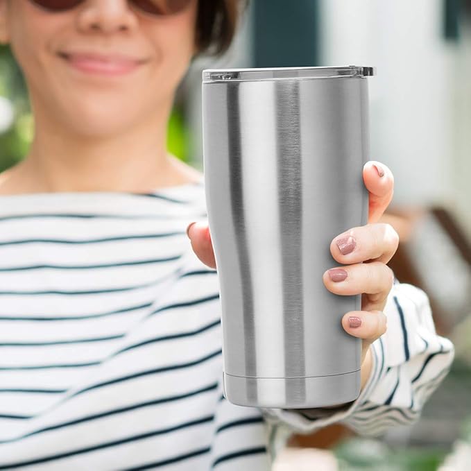 DOMICARE 20oz Tumbler with Lid Stainless Steel Tumblers Bulk, Double Wall Vacuum Insulated Coffee Travel Mug Powder Coated Tumbler, 4 Count (Pack of 1) Stainless Steel