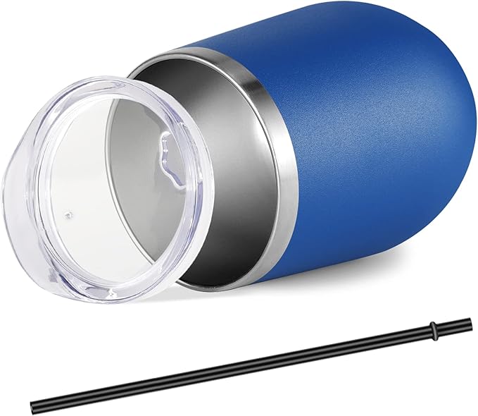 VEGOND Wine Tumblers Bulk 6 Pack, 12oz Stainless Steel Stemless Wine Glass with Lids and Straws, Double Wall Vacuum Insulated Tumbler Cup, Coffee Mug for Cold Hot Drinks