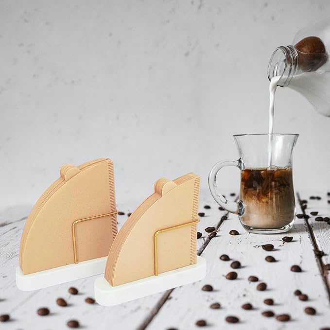 Cone Coffee Filter Holder for Counter, Coffee Filter Storage Container for Cone Paper Filters Size #01 & #02, Marble Base with Non-Slip Pad (White)