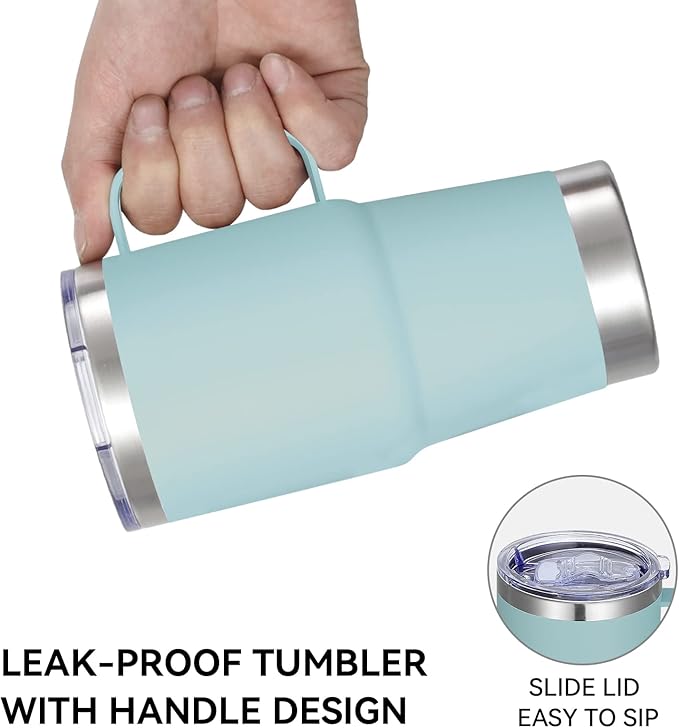 VEGOND 20 oz Tumbler with Handle Lid and Straw, Stainless Steel Insulated Travel Coffee Mug Spill Proof Double Wall Metal Tumbler Cup Keeps Drink Hot and Cold, Mint Green 1 Pack