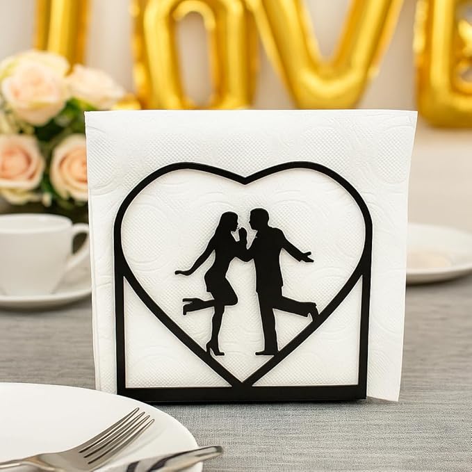 2-Pack Romantic black Napkin Holder for table – Love Theme Metal Napkin Dispenser for Kitchen, Dining Table, Valentine's Day – Fits Everyday & Cocktail Napkins, Coffee Filter Holder for Size #2 & #4