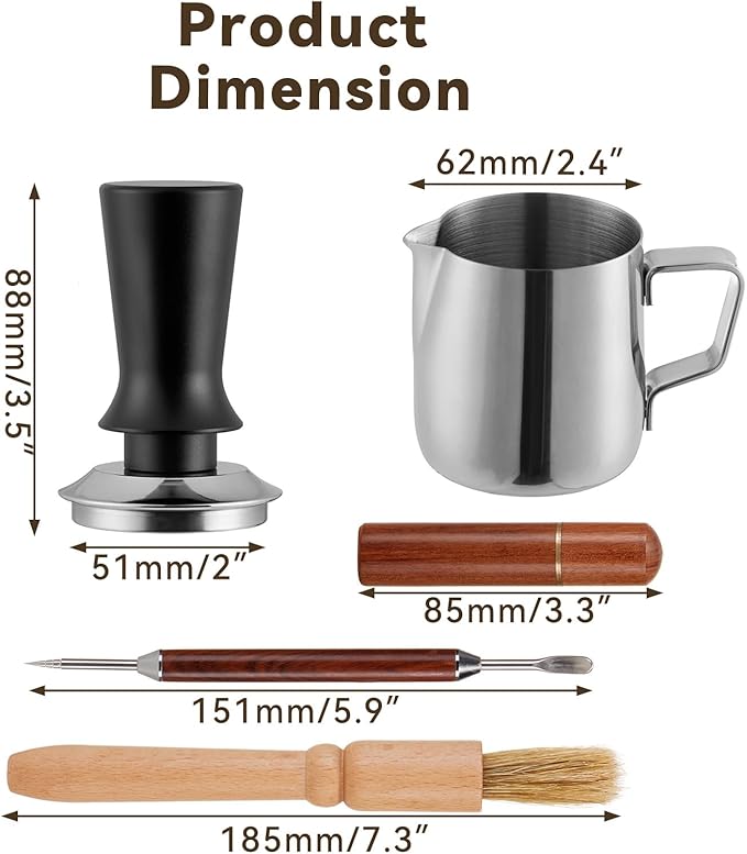 6pcs Espresso Tamper Set, Barista Tools Kit for Coffee Machine, Spring-Loaded 304 Stainless Steel Base 30lbs Coffee Calibrated Tamper kits for Enjoying cafes Home Office hotels(51mm)