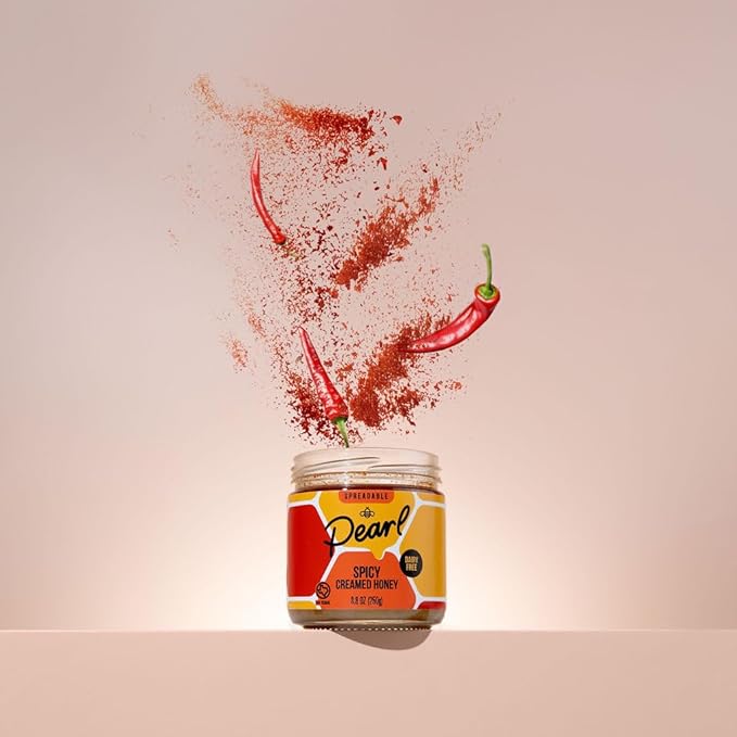 Pearl Honey Spreads - Organic Creamed Raw Honey Spicy Cayenne Flavor- Chemical Free, Dairy Free, Soy Free & 100% Natural Flavor | 8.8oz Jar