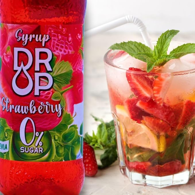 Drop Strawberry Sugar-Free Syrup,Natural Stevia,100% Pure Extract,Natural Sweet,16.9floz,Premium Flavoring,30% Concentrate,Zero Calories,Non-GMO Diabetic & Keto-Friendly,Ideal for Drinks & desserts