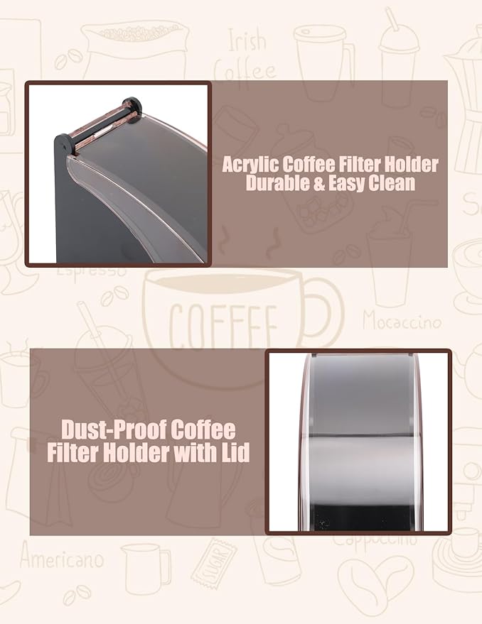 Fan and Cone Coffee Filter Holder with Dust-Proof Lid,Compact Kitchen Storage Organizer for Coffee Station Accessories Black