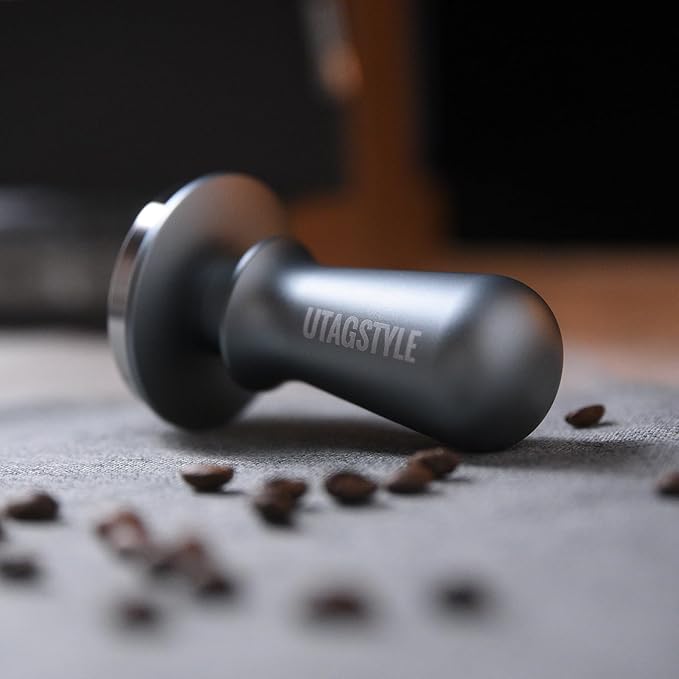58.5mm Espresso Tamper Spring-loaded Coffee Tamper Espresso Hand Tamper with Stainless Steel Flat Base & Aluminum Handle Barista Ergonomic Tamper Espresso Accessories for 58mm Portafilter Basket