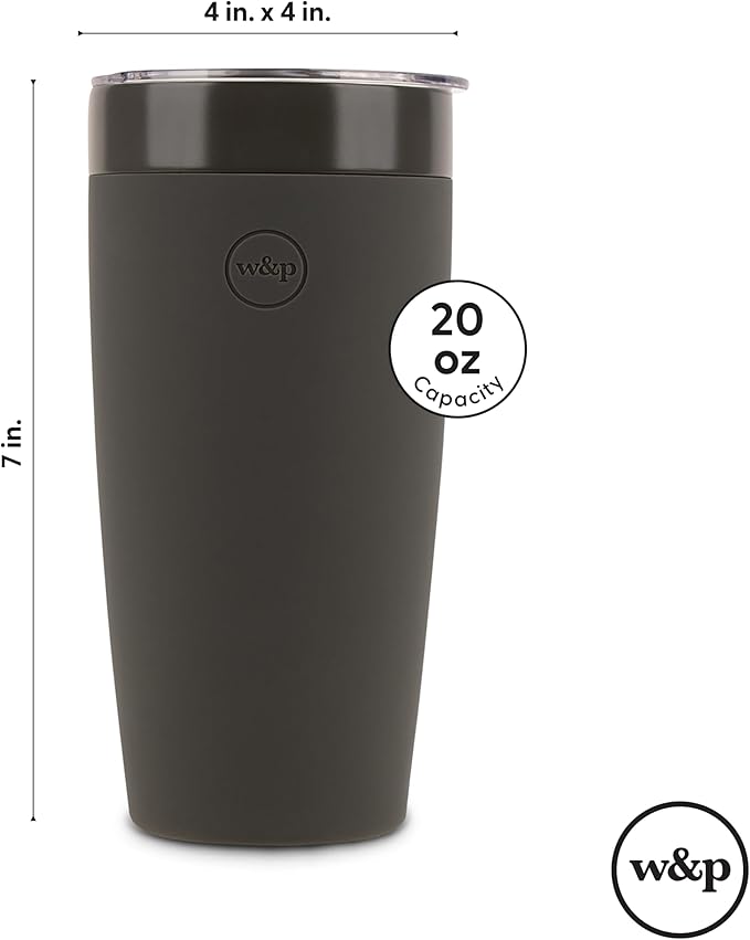 W&P Porter Insulated Tumbler 20 oz | No Metallic Aftertaste Ceramic Coated for Water, Coffee, & Tea | Wide Mouth Vacuum Insulated | Dishwasher Safe, Blush (Tone on Tone)
