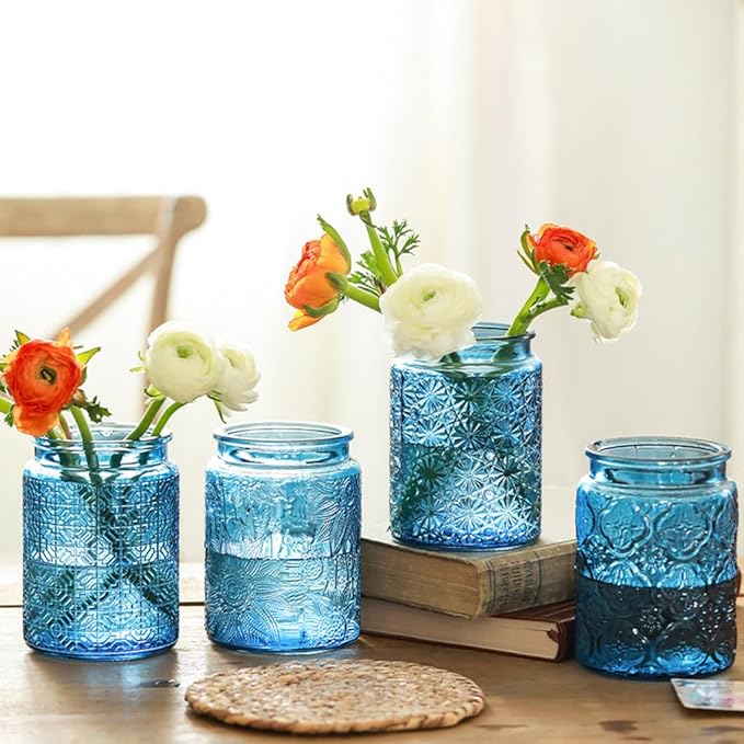 ANSQU Vintage 23.7oz Glass Mason Jar with Solid Wood Lid - Decorative Storage Canister for Tea, Coffee, Cookies, Candy, Bath Salts, Laundry Detergent - Kitchen & Bathroom Organizer (Blue, 1 Pack)