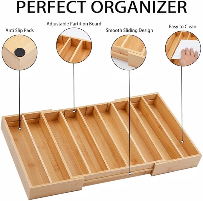 K Cup Holder Bamboo Coffee Pod Holder Drawer Organizer, Expandable K Cup Pod Storage Tea Bag Storage for Coffee Station Home Office and Kitchen