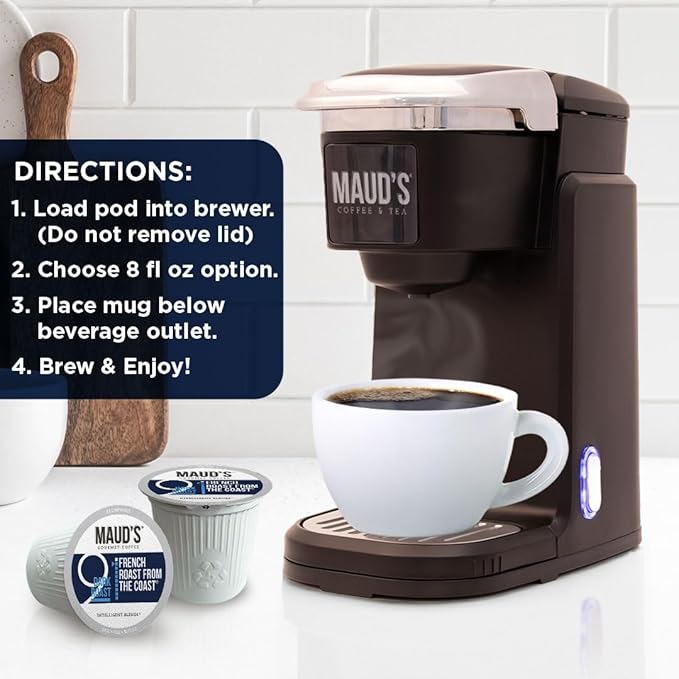 Maud's French Roast Coffee Pods 18 ct, Dark Roast Coffee in Recyclable Single Serve Pods – 100% Arabica Coffee, Compatible with Keurig K Cups Maker