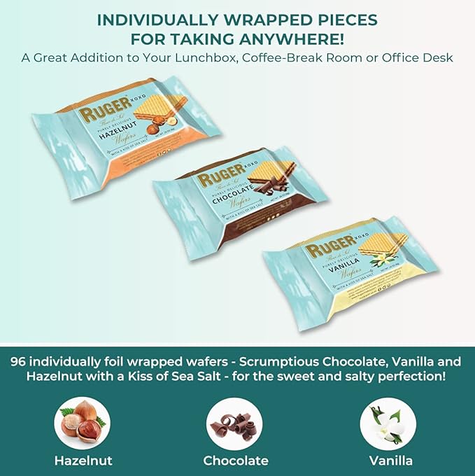 Ruger Wafers XOXO Made with a Kiss of Sea Salt , Mini Wafers Display, 96 Count