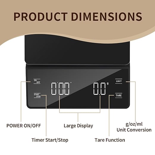 3kg/0.1g High Precision Coffee Scale with Timer, Backlit LCD Display, Tare Function, and Unit Conversion for Espresso, Pour Over, Drip Brewing