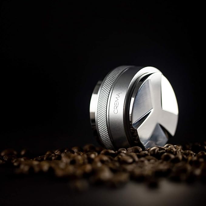 CREMA Coffee Products 59mm Hand Tamper & Coffee Distributor | Compatible with Flair Pro and Pro 2 Portafilter | Double-Sided, Adjustable Depth Tool | Made with Durable 304 Stainless Steel | Silver