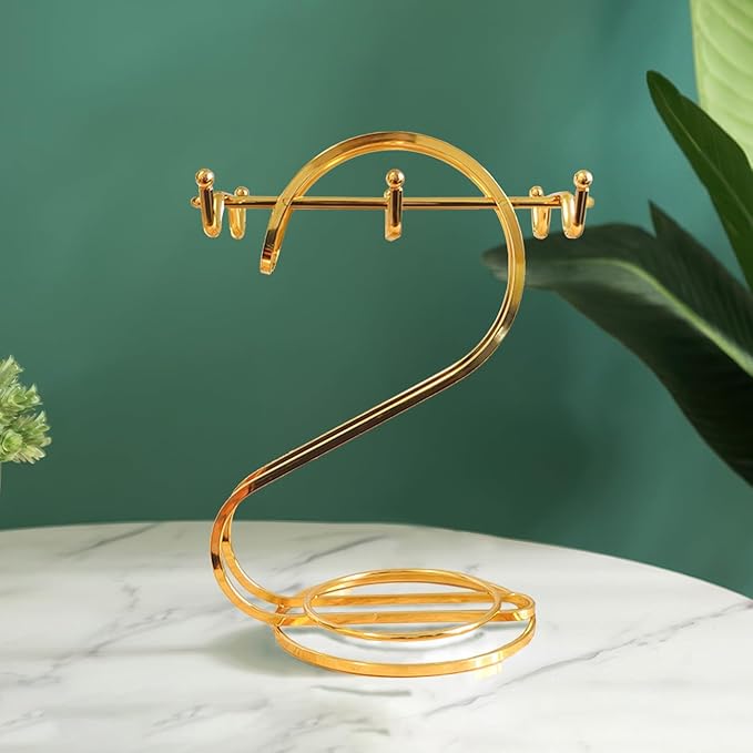 Coffee Mug Holder Metal,Mug TeaCups Holders Countertop,Coffee Mug Tea Cup Stand Storage Rack Tabletop Counter 6 Hooks(Gold)