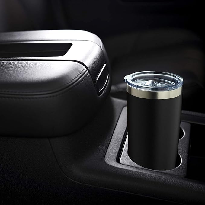 COMOOO 20oz Black Tumbler Double Wall Vacuum Insulated Coffee Travel Mug Stainless Steel Tumbler with Lid and Straw Coffee Cup for Cold Drinks & Hot Beverage, Home and Outdoor (Black, 6 Pack)