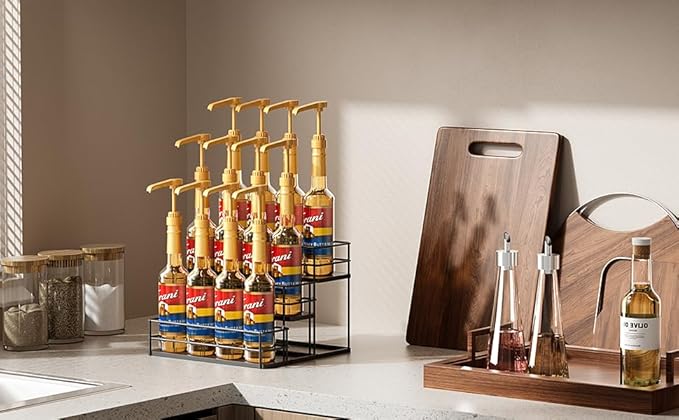 12 Bottle Capacity Coffee Syrup Organizer 3 Tier Coffee Syrup Stand Shelf for Coffee Bar Kitchen Small Wine Rack for Bar Family Storage for Syrup Wine Dressing