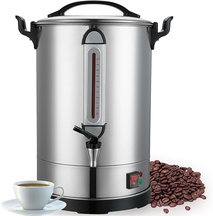 Coffee Percolator Large Coffee Maker 155 Cups Commercial Coffee Urn Electric Industrial Coffee Maker Hot Water Dispenser Tea Maker Machine for Catering, Church, Restaurant Dual Layer Stainless Steel