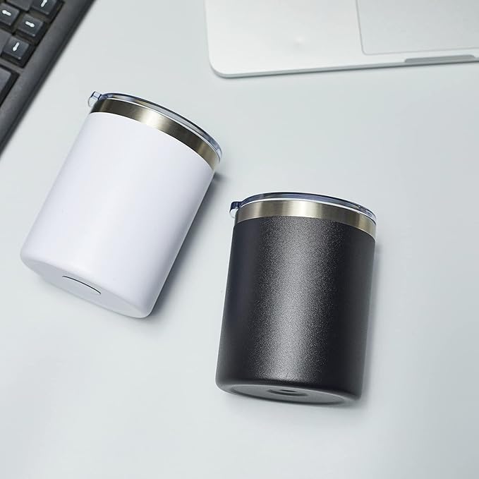 MEWAY 12 oz Lowball, Tumbler Stainless Steel Double Wall Vacuum Insulated Mug with Straw and Lid, Cleaning Brush ,Durable Powder Coated Insulated Coffee Cup for Cold & Hot Drinks (Black, 1 Pack)