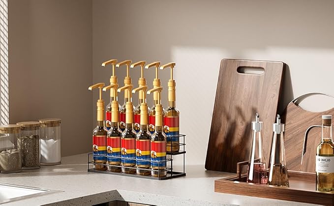 10 Bottle Capacity Coffee Syrup Organizer 2 Tier Coffee Syrup Stand Shelf for Coffee Bar Kitchen Small Wine Rack for Bar Family Storage for Syrup Wine Dressing