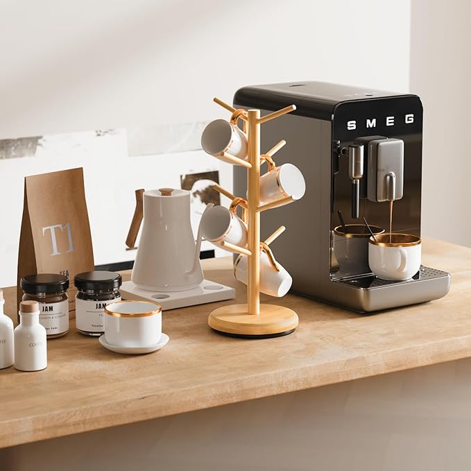 BAMBANG Mug Holder Tree, 360° Rotating 8 Hooks Coffee Cup Holder for Counter Top, Bamboo Coffee Mug Rack Stand for Kitchen Countertop Home, Natural