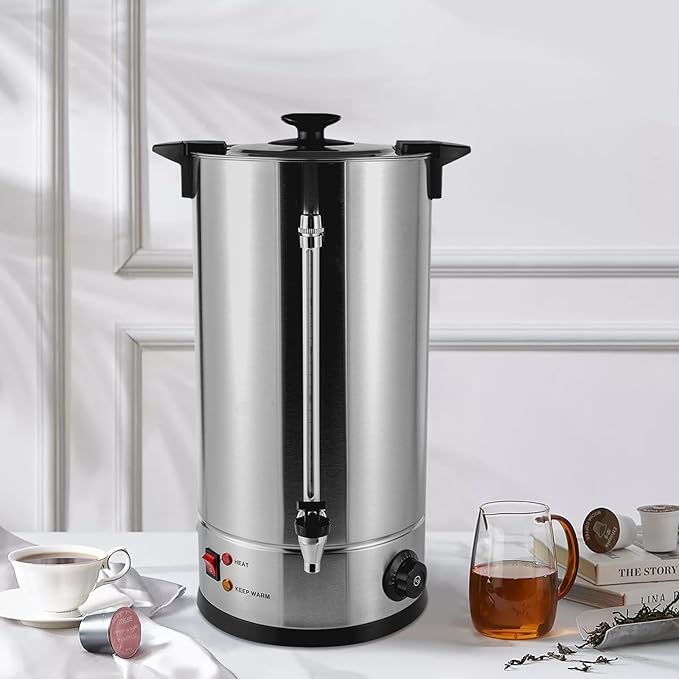 Commercial Coffee Maker,Stainless Steel Coffee Urn with Temperature Control, Coffee Maker Hot Water Urn for Catering (25L,1.4KW Silver, Black)