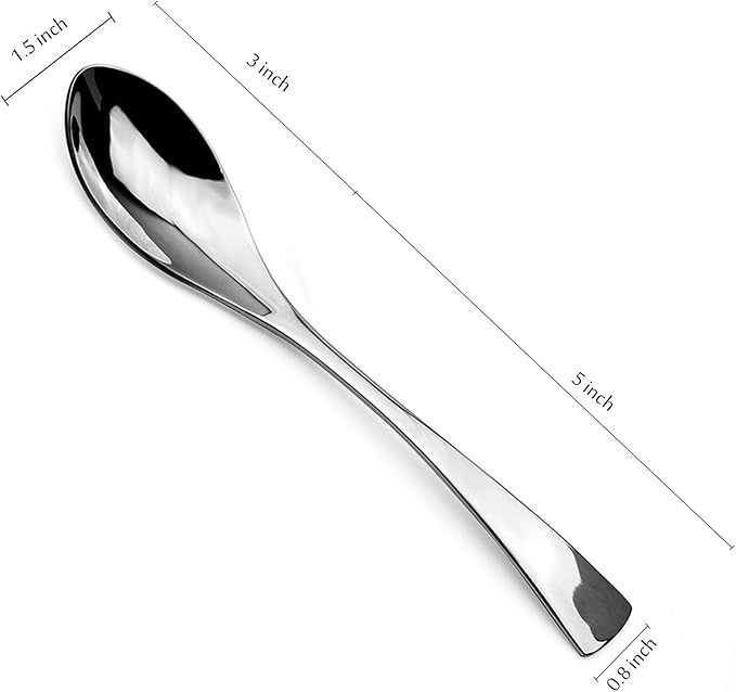 8 Inches 18/10 Stainless Steel Dessert Spoon, Mirror Finished Silver, Set of 6