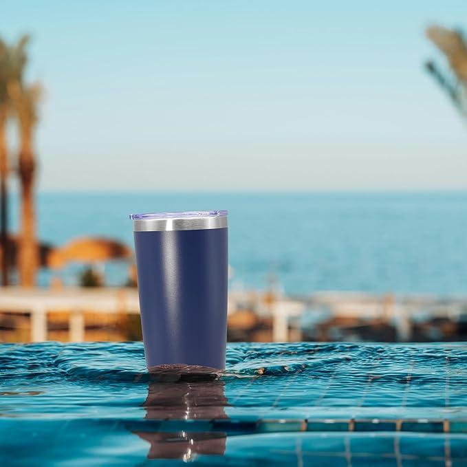 20 oz Tumbler Coffee Travel Tumblers Bulk with Lid Stainless Steel Double Wall Vacuum Insulated Mug Powder Coated Cups fit Car Cupholder for Hot and Cold - Navy, 8Pack