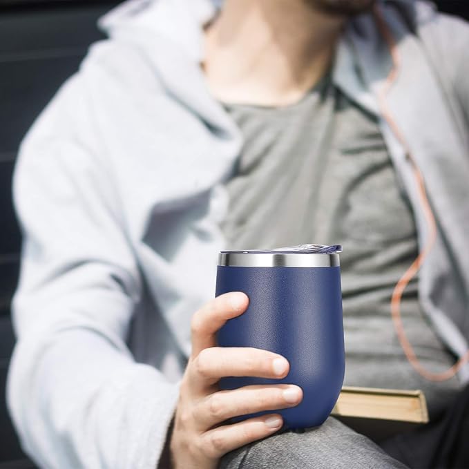 VEGOND Wine Tumblers Bulk 12 Pack, 12oz Stainless Steel Stemless Wine Glass with Lids and Straws, Double Wall Vacuum Insulated Tumbler Cup, Coffee Mug for Cold Hot Drinks