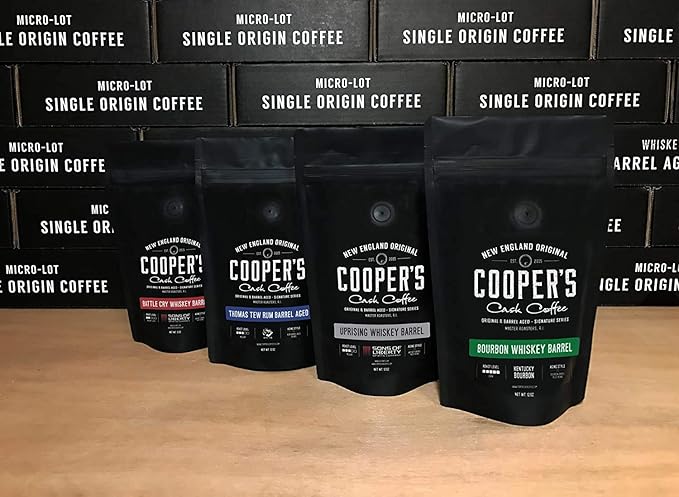 Rye Whiskey Barrel Aged Coffee, Single Origin Ethiopian Coffee Raw Beans Aged in Rye Whiskey Casks, Freshly Roasted, Battle Cry Whiskey, 2lb Bags, Ground