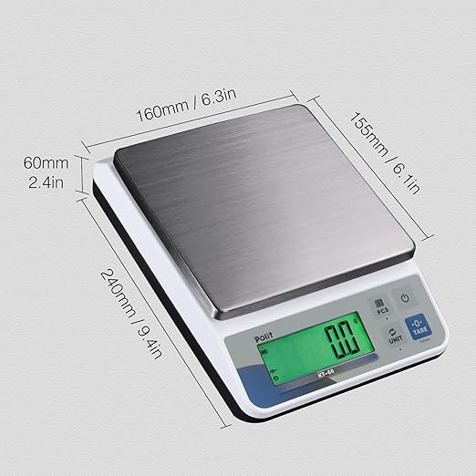 Polit Digital Kitchen Scale KT-66 30lb/13kg|0.05oz/1g Precision Food Scale with LCD Display|Battery or Plug-in|Stainless Steel Top|Grams, Ounces, Pounds|5 Units for Baking, Farming & Shipping Scale