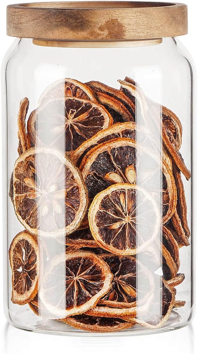 Labina Glass Storage Container Airtight Food Jars Kitchen Canister with Wood Lids, 33 Oz Wide Mouth Pantry Organization Glass Jar for Flour, Sugar, Cookie, Spagetti, Nuts and Candy
