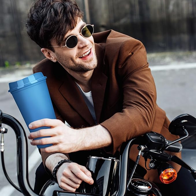 Domensi 15 Pack Reusable Coffee Cups with Lids 16 oz Disposable Travel Cups Bulk Plastic to Go Coffee Tumblers for DIY Hot Cold Drink Party Favors Coworker, Microwaveable (Navy Blue)