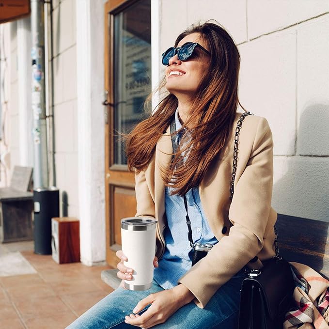 HASLE OUTFITTERS 20oz Tumblers Bulk Stainless Steel Cup with Lid Double Wall Vacuum Insulated Coffee Mug for Cold & Hot Drinks 8 Pack, White