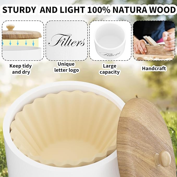 Wooden Coffee Filter Holder, Basket Storage Container for Counter, Black Small Bar Accessories for Coffee Bar Station(White Wooden)