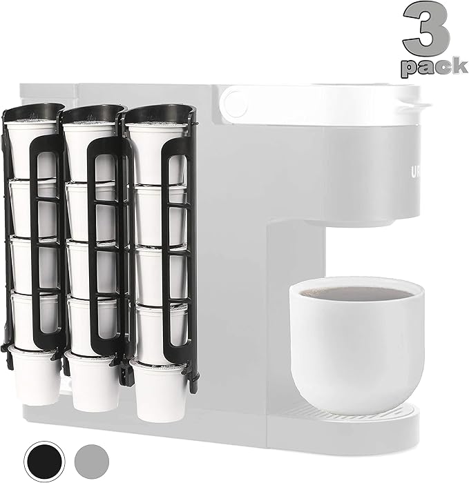 STORAGENIE Coffee Pod Holder Side Mount K Cup Pods Organizer compatible with Keurig Coffee Makers, Space Saving Kcup Storage, Perfect for Small Counters (3 Pack/For 15 K-Cups, Black)