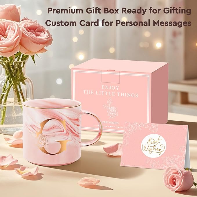 Personalized Gifts for Women Coffee Mug, Initial Customized Gift Monogrammed A-Z Coffee Mug 12 OZ, Christmas Anniversary Birthday Gifts for Women Mom Grandma Friend Sister Wife(G)